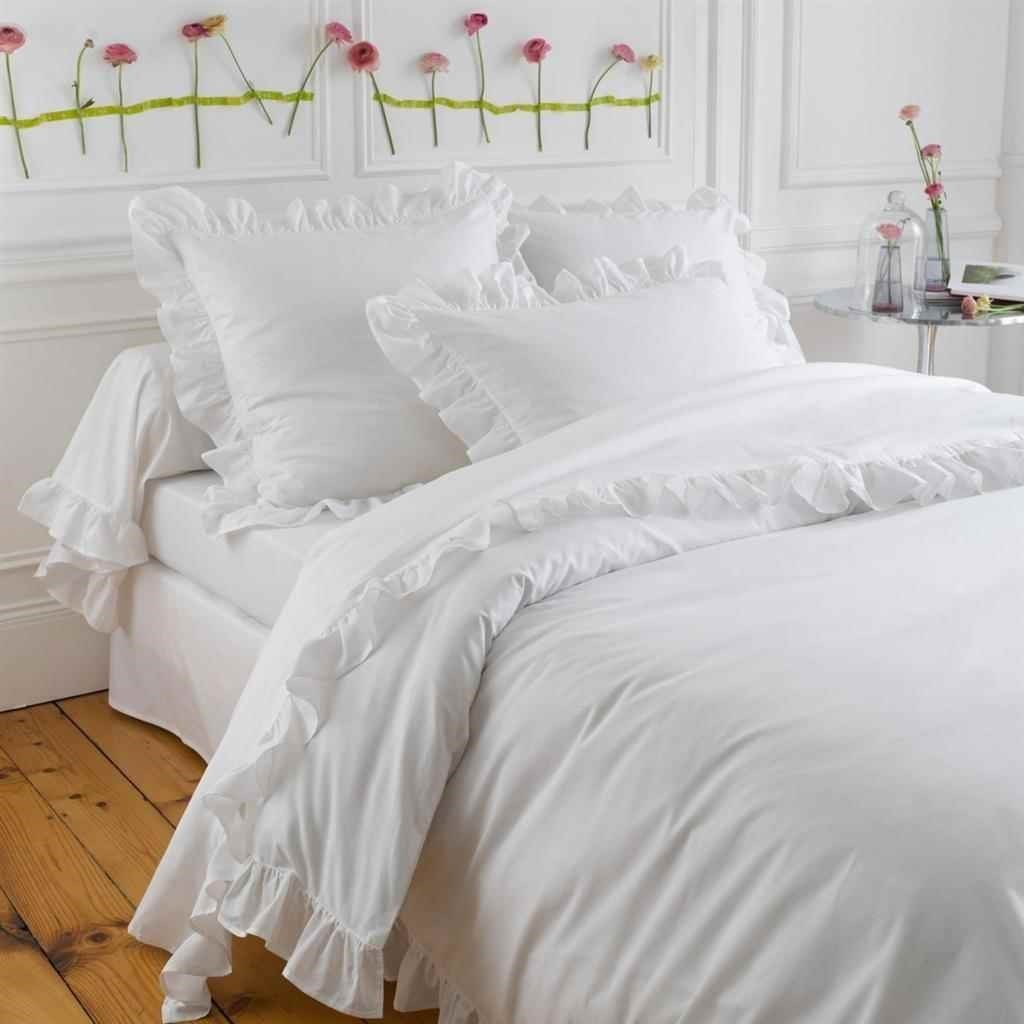Maki %100 Pamuk White Flat Beyaz Fırfırlı Çift Kişilik Nevresim ve 2 Yastık Kılıfı