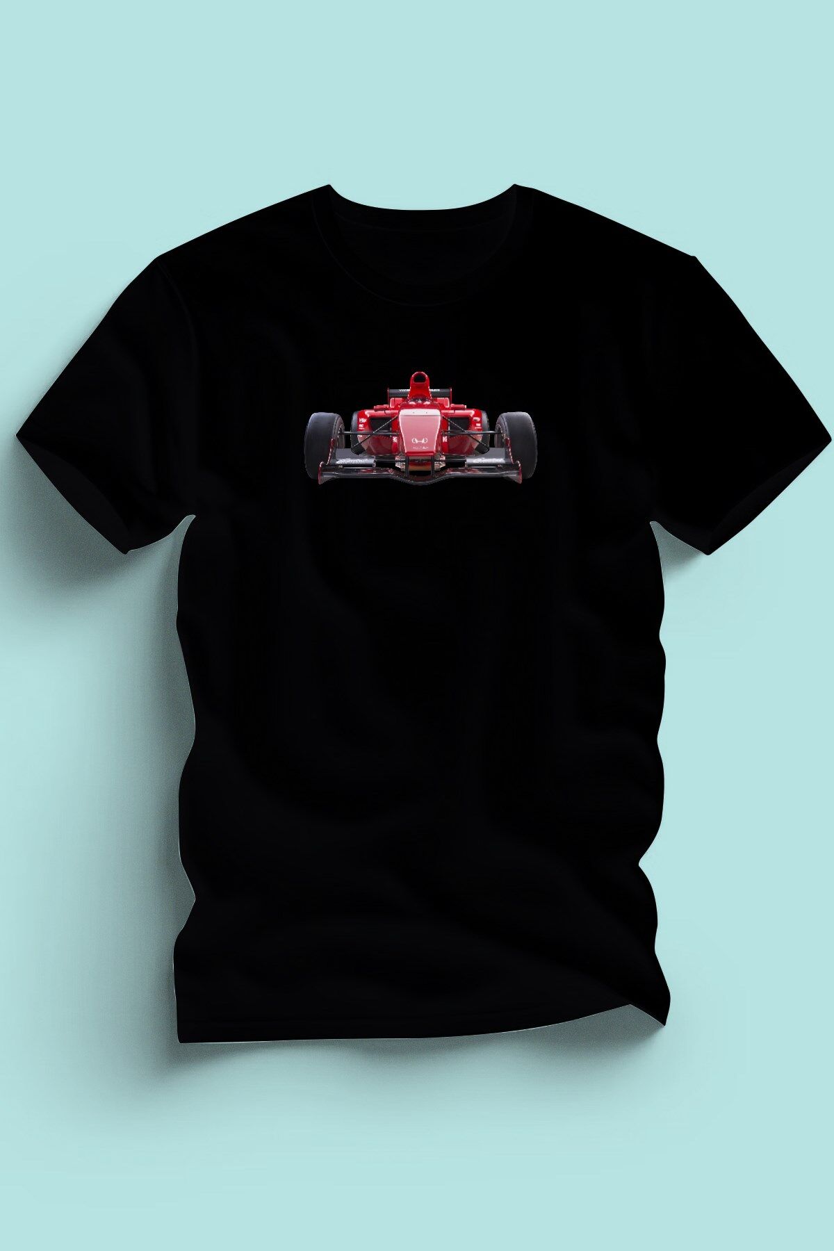 Maki Home Erkek Formula Kırmızı Yarış Arabası Baskılı Siyah Tshirt 5 6 7 8 9 10 11 12 13 14 yaş
