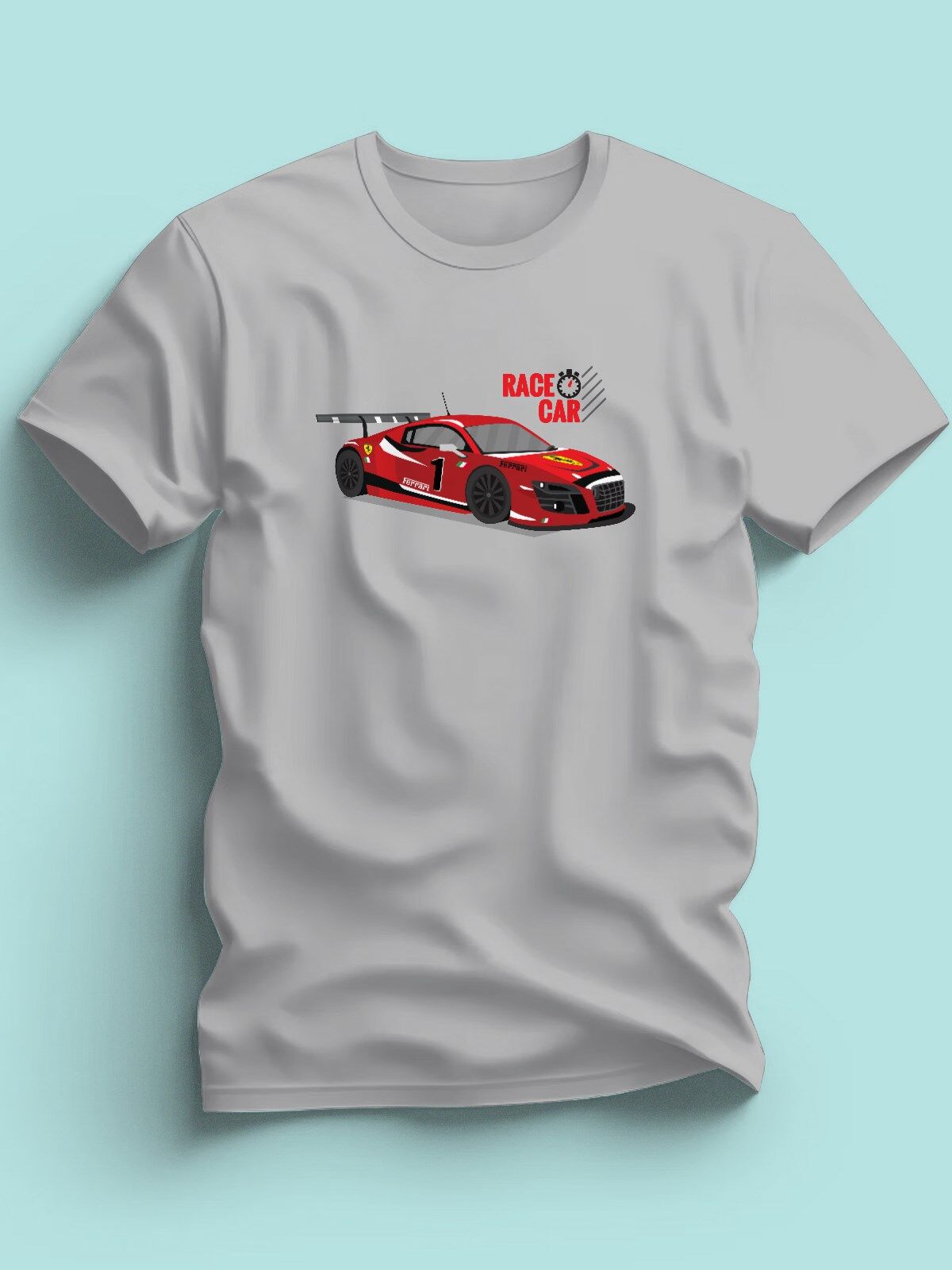 Maki Home Erkek Kırmızı Yarış Arabası Baskılı Gri Tshirt 5 6 7 8 9 10 11 12 13 14 yaş tişört