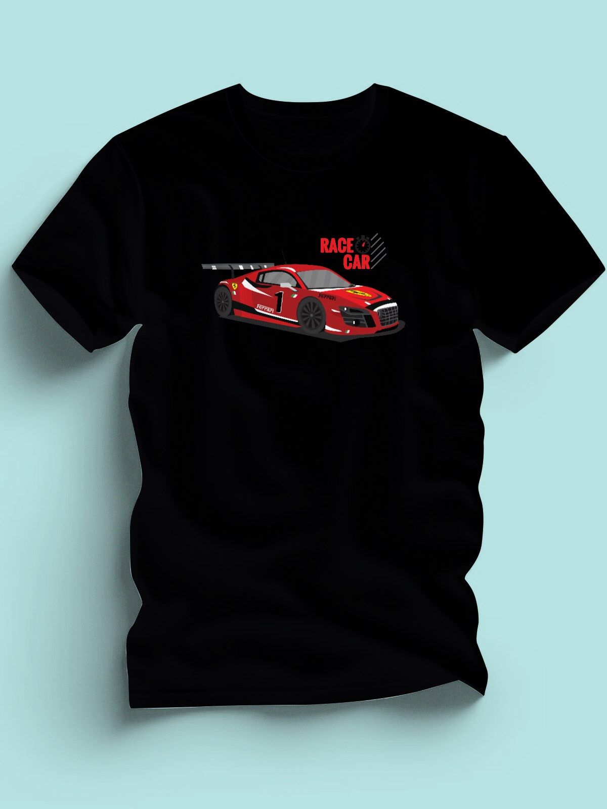 Maki Home Erkek Kırmızı Yarış Arabası Baskılı Siyah Tshirt 5 6 7 8 9 10 11 12 13 14 yaş tişört
