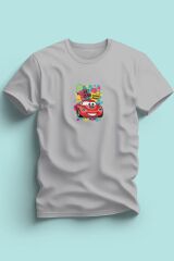 Maki Home Erkek Kırmızı Araba Baskılı Gri Tshirt 5 6 7 8 9 10 11 12 13 14 yaş tişört
