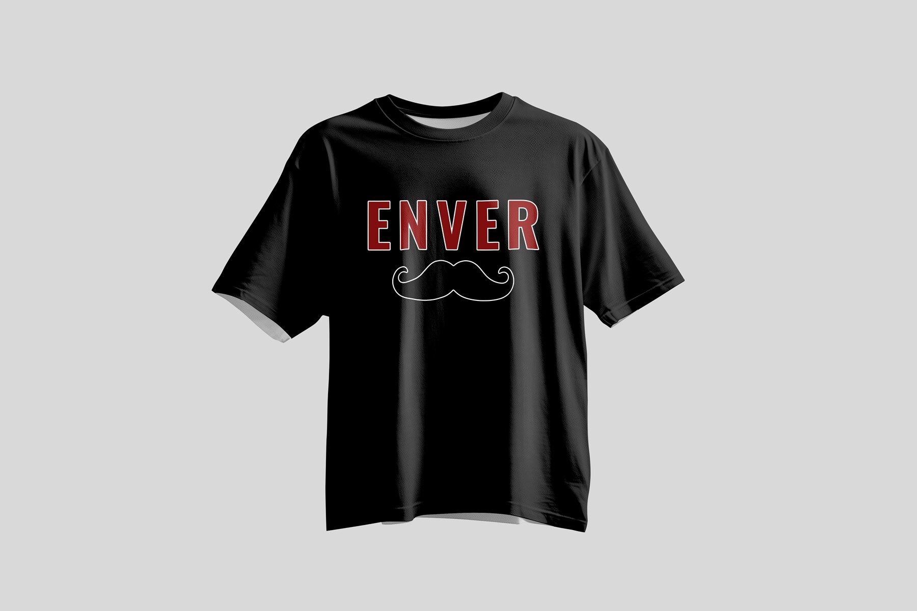 Tolga Turan Özel Seri Unisex Kısa Kollu Enver Paşa Bıyık Baskılı Siyah Tshirt