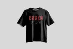 Tolga Turan Özel Seri Unisex Kısa Kollu Enver Paşa Bıyık Baskılı Siyah Tshirt