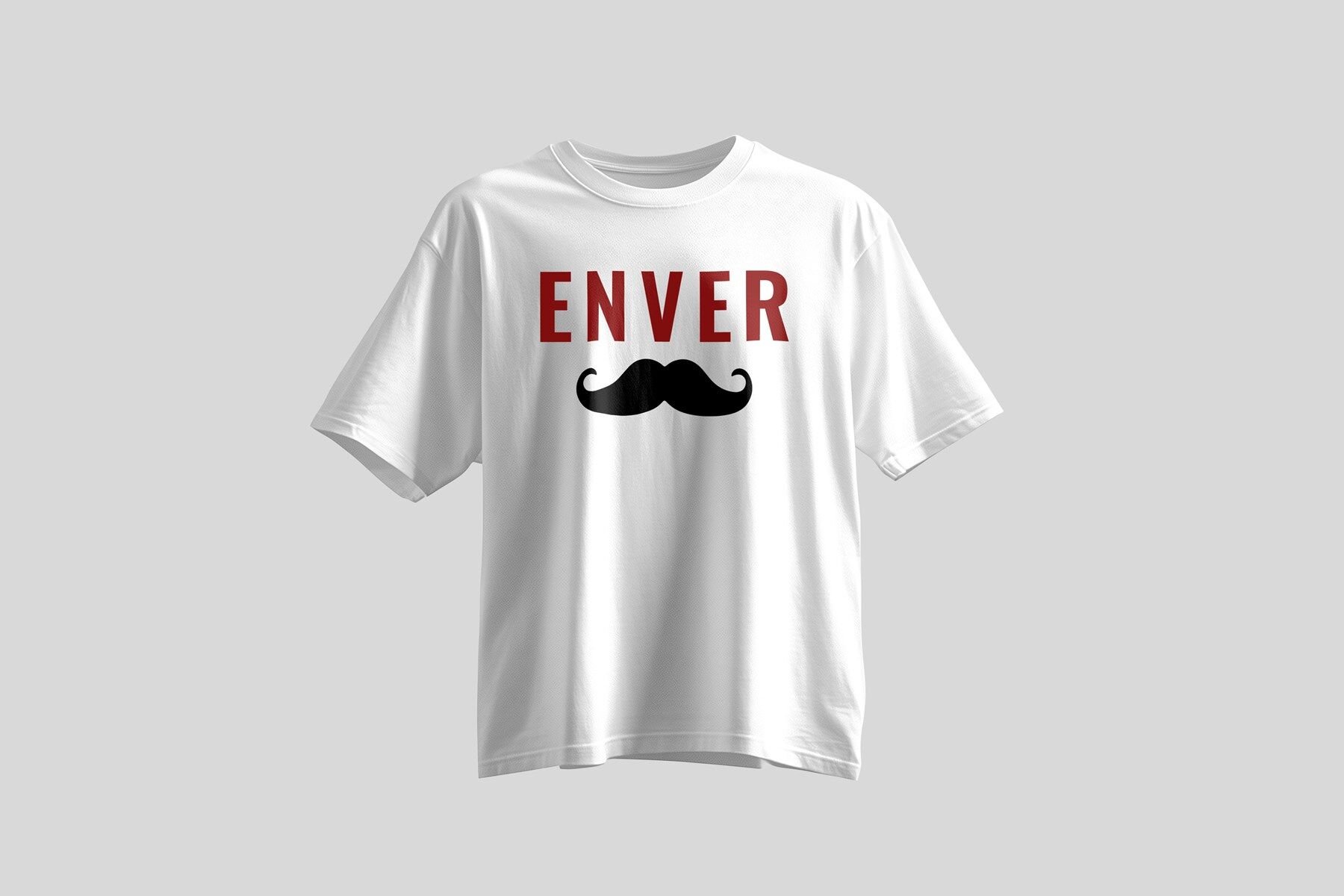 Tolga Turan Özel Seri Unisex Kısa Kollu Enver Paşa Bıyık Baskılı Beyaz Tshirt