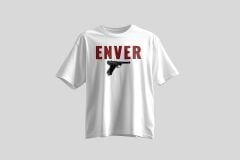 Tolga Turan Özel Seri Unisex Kısa Kollu Enver Paşa Tabanca Baskılı Beyaz Tshirt