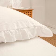 Maki Home Yüzde Yüz Pamuklu Kırık Beyaz Fırfırlı İki Adet 50x70 Yastık Kılıfı Seti