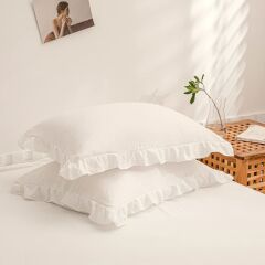 Maki Home Yüzde Yüz Pamuklu Kırık Beyaz Fırfırlı İki Adet 50x70 Yastık Kılıfı Seti