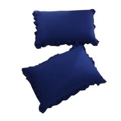 Maki Home Yüzde Yüz Pamuklu Lacivert Fırfırlı İki Adet 50x70 Yastık Kılıfı Seti