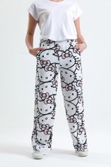 Aytok Pamuklu Hello Kitty Oversize Beyaz Eşofman Altı