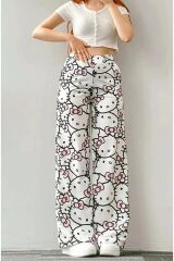Aytok Pamuklu Hello Kitty Oversize Beyaz Eşofman Altı