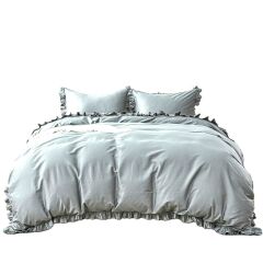 Maki Home %100 Pamuklu Fırfırlı Gri 240x220+2*(50x70) Battal Boy Nevresim ve Yastık Kılıfı Seti