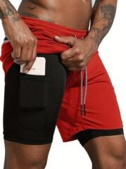 Kadın Erkek Spor Fitness Antrenman Koşu Yoga Pilates Halı Saha Taytlı Sporcu Şortu Kırmızı S
