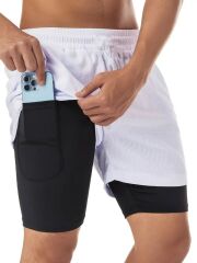 Kadın Erkek Spor Fitness Antrenman Koşu Yoga Pilates Halı Saha Taytlı Sporcu Şortu Beyaz XL