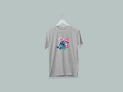 Kaliteli Penye Kadın Erkek Yetişkin Baskılı Beyaz Gri Siyah Tshirt Lilo Stitch Gri