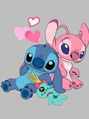 Kaliteli Penye Kadın Erkek Yetişkin Baskılı Beyaz Gri Siyah Tshirt Lilo Stitch Gri