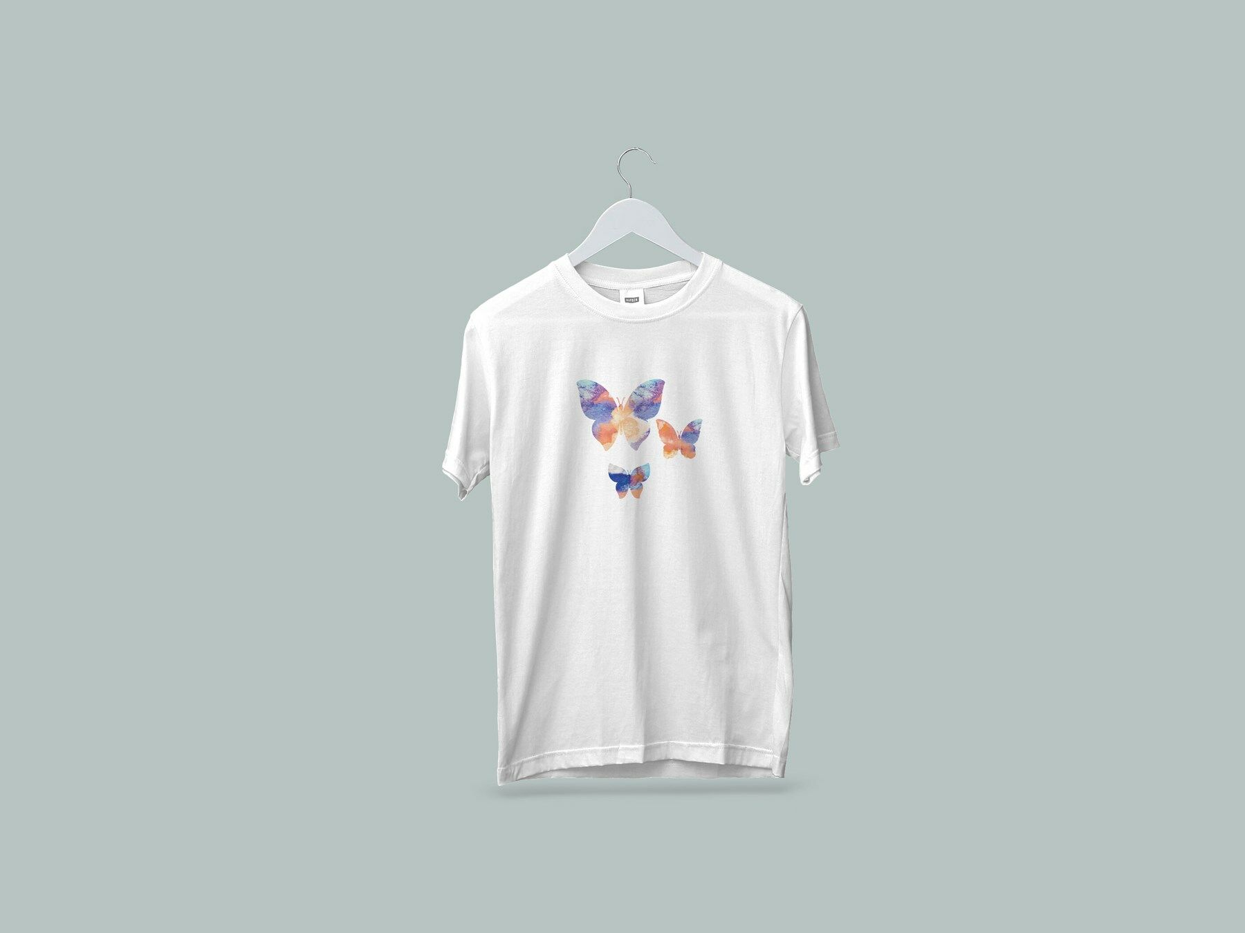 Kaliteli Penye Kadın Erkek Yetişkin Baskılı Beyaz Gri Siyah Tshirt Kelebekler Beyaz