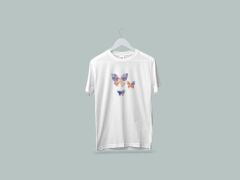Kaliteli Penye Kadın Erkek Yetişkin Baskılı Beyaz Gri Siyah Tshirt Kelebekler Beyaz