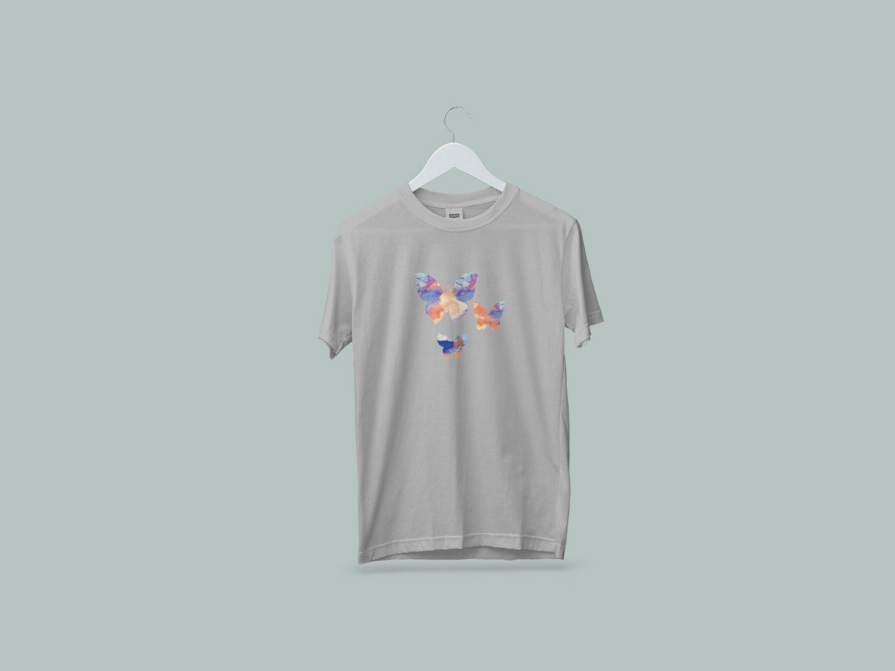 Kaliteli Penye Kadın Erkek Yetişkin Baskılı Beyaz Gri Siyah Tshirt Kelebekler Gri