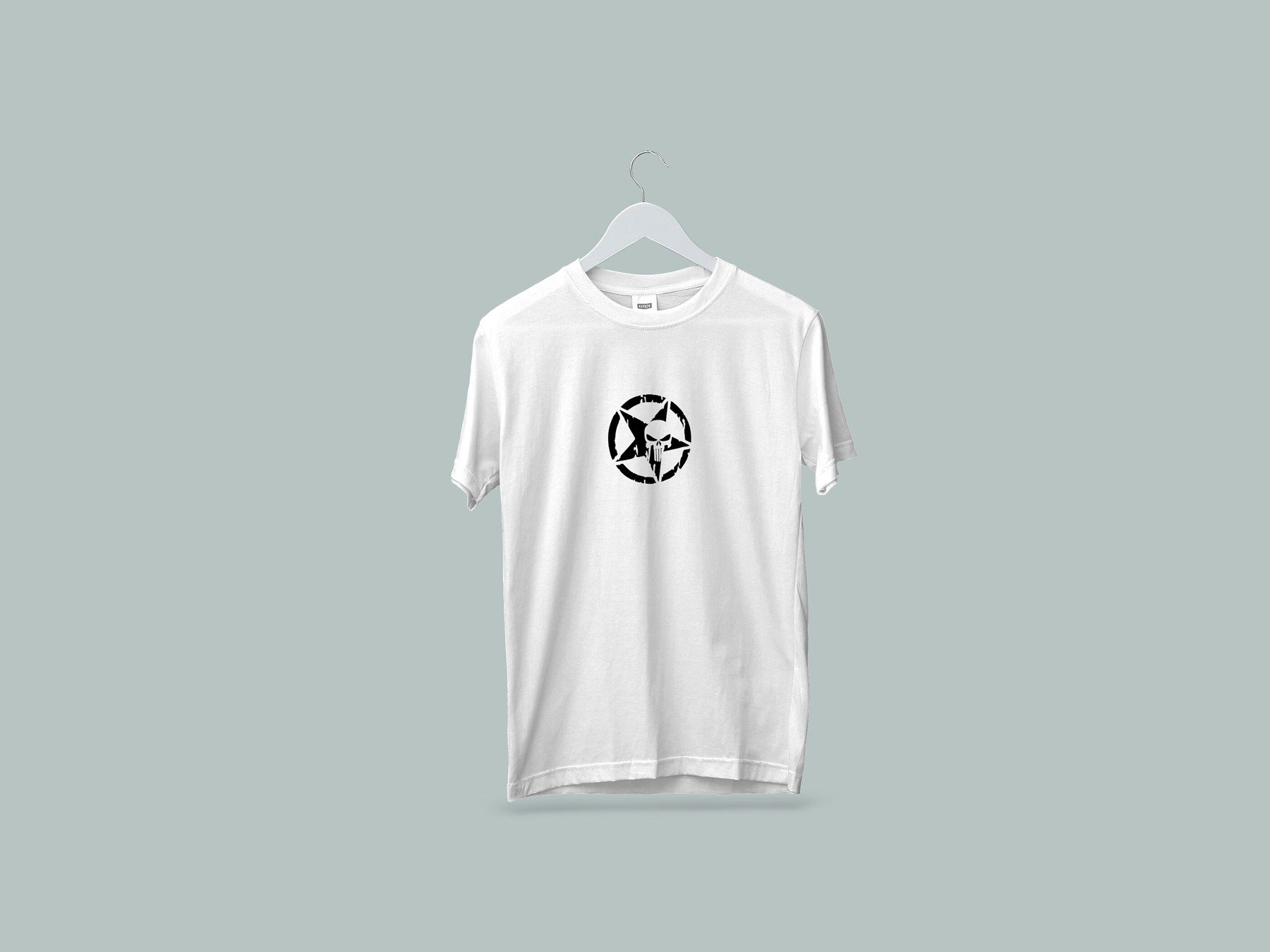 Kaliteli Penye Kadın Erkek Yetişkin Baskılı Beyaz Gri Siyah Tshirt Punisher Beyaz