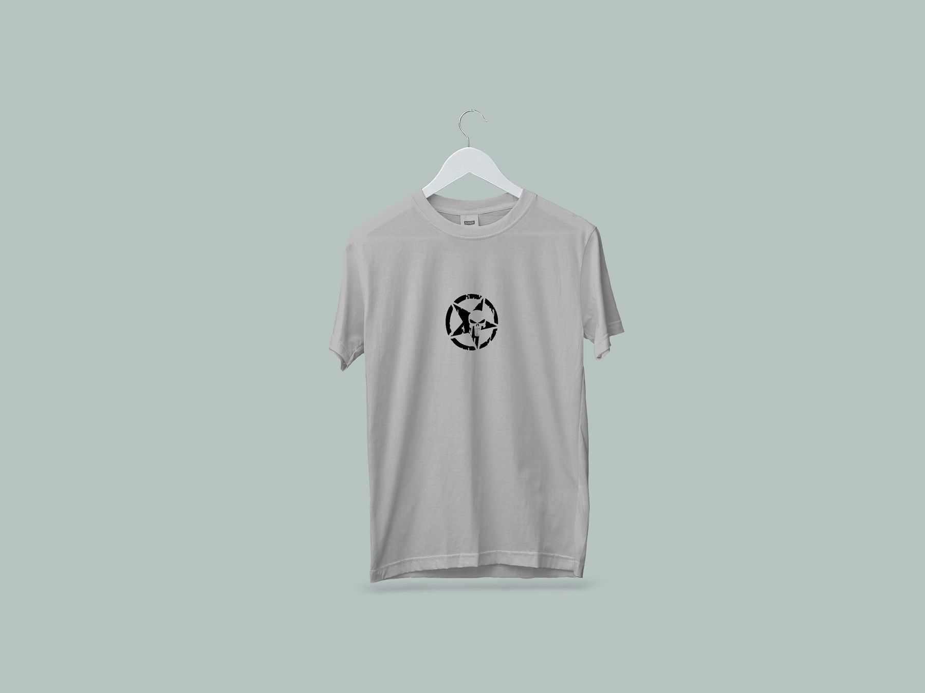 Kaliteli Penye Kadın Erkek Yetişkin Baskılı Beyaz Gri Siyah Tshirt Punisher Gri