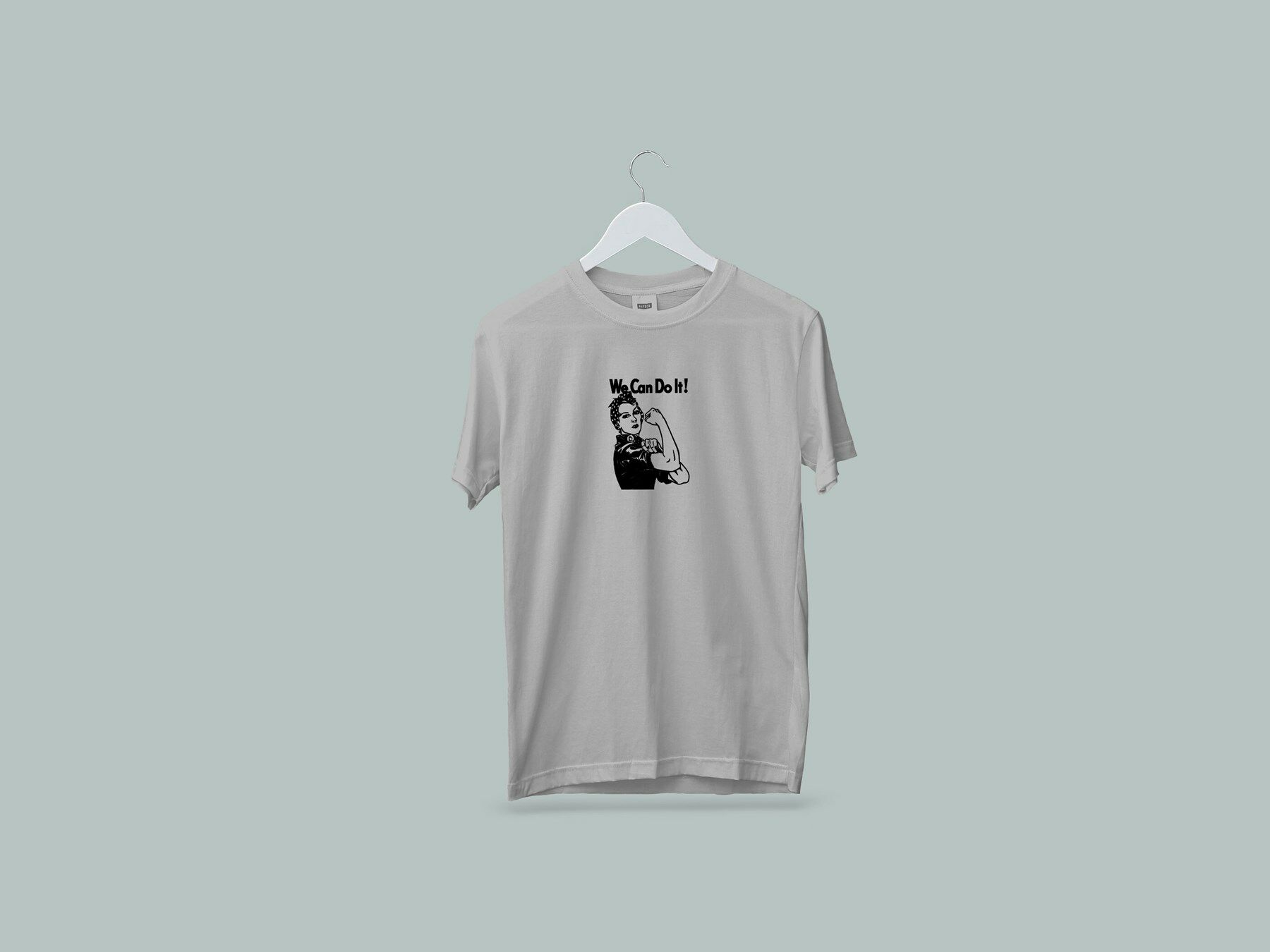 Kaliteli Penye Kadın Erkek Yetişkin Baskılı Beyaz Gri Siyah Tshirt Yapabiliriz we can do it Gri