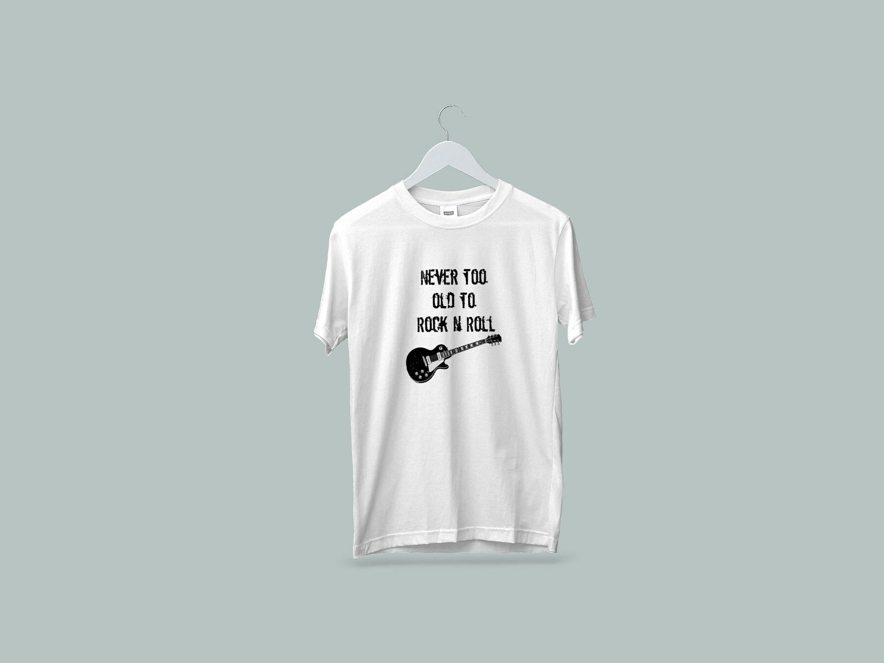 Kaliteli Penye Kadın Erkek Unisex Yetişkin Baskılı Beyaz Gri Tshirt Rock n Roll Tişört Beyaz