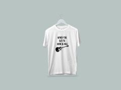 Kaliteli Penye Kadın Erkek Unisex Yetişkin Baskılı Beyaz Gri Tshirt Rock n Roll Tişört Beyaz
