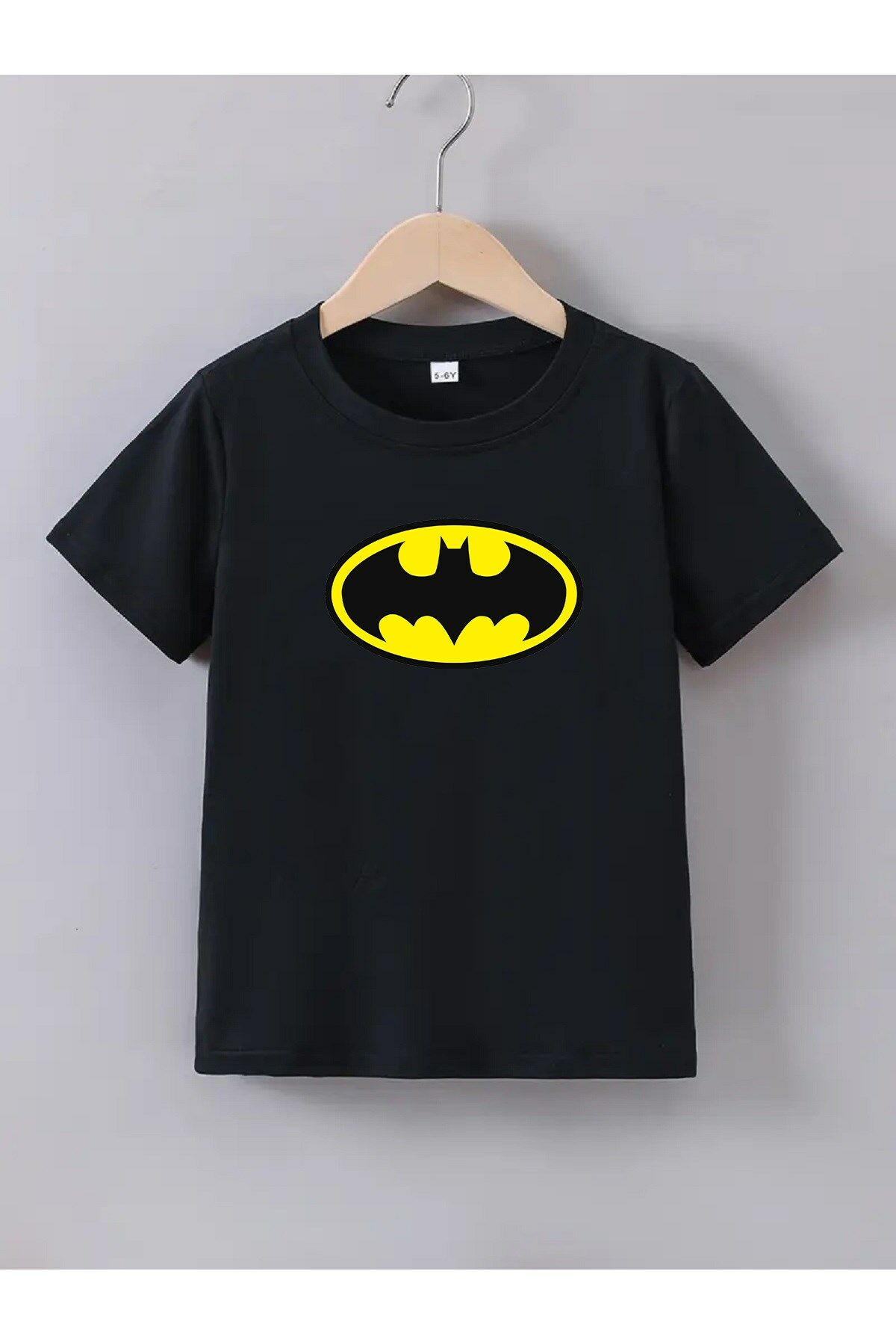 Kaliteli Penye Kız Erkek Çocuk Baskılı Siyah Tshirt 5 6 7 8 9 10 11 12 13 14 yaş Batman