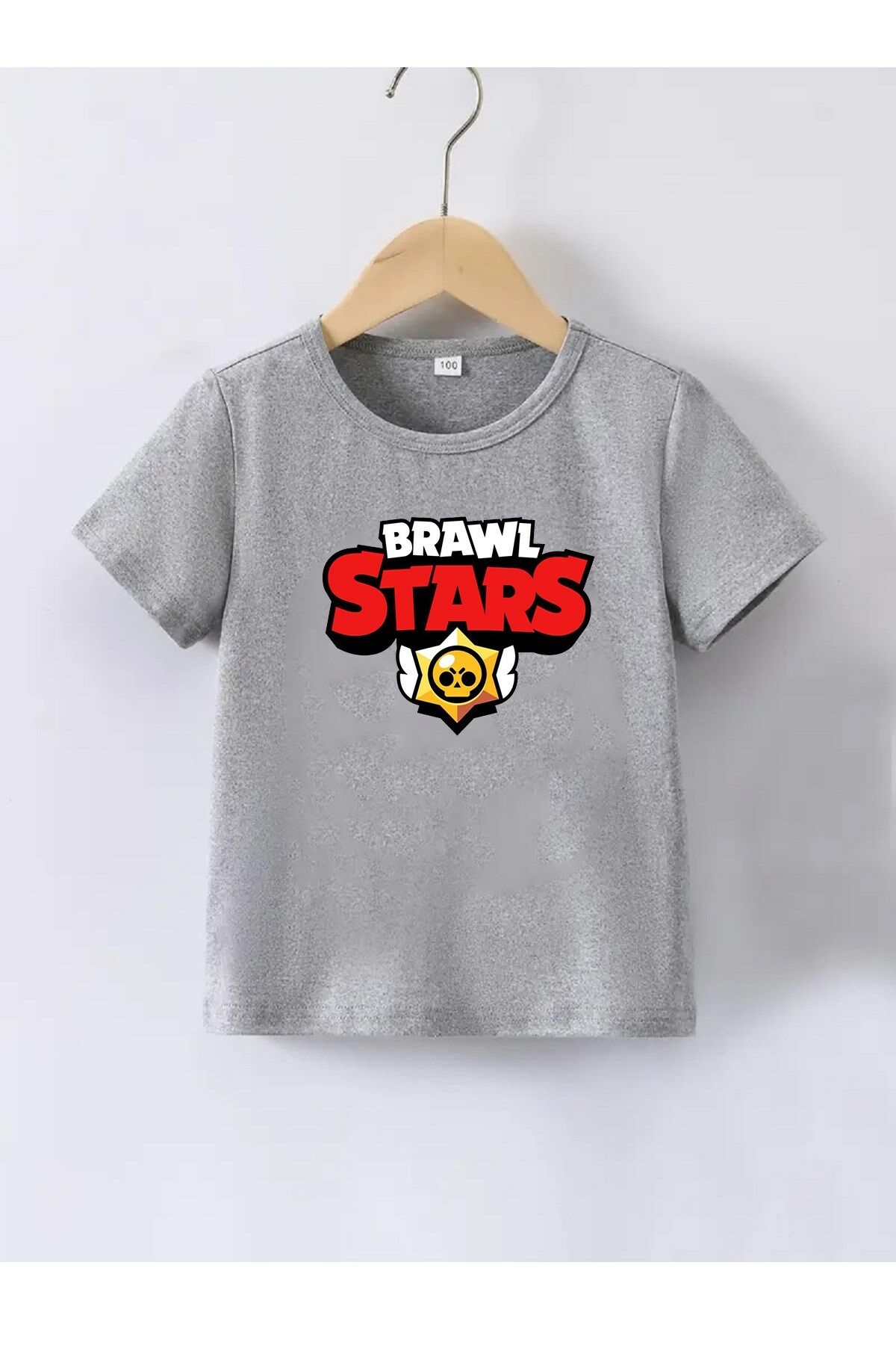 Kaliteli Penye Kız Çocuk Baskılı Gri Tshirt 5 6 7 8 9 10 11 12 13 14 yaş Brawl Stars