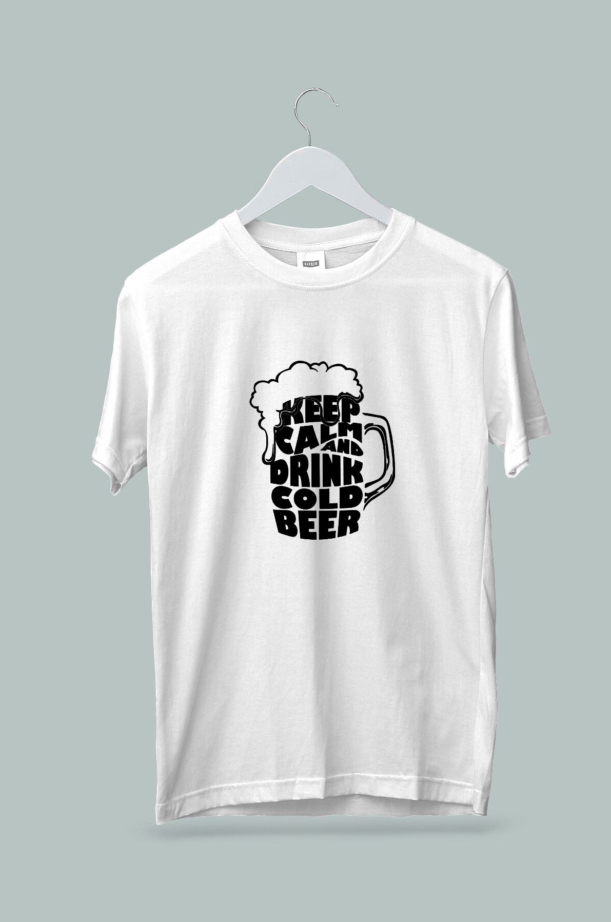 Kaliteli Penye Kadın Erkek Unisex Yetişkin Baskılı Beyaz Gri Tshirt Keep Calm Drink Beer