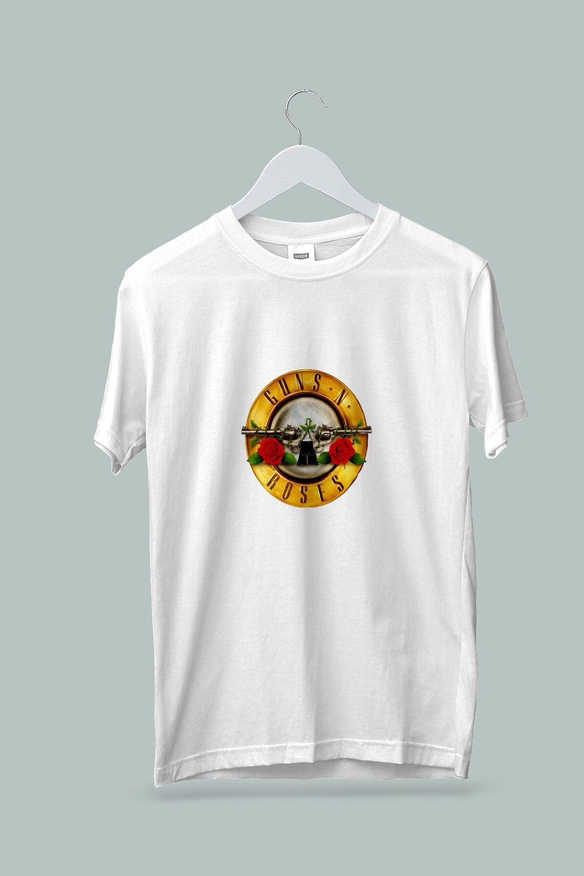 Kaliteli Penye Kadın Erkek Unisex Yetişkin Baskılı Beyaz Gri Siyah Tshirt Guns N Roses Beyaz