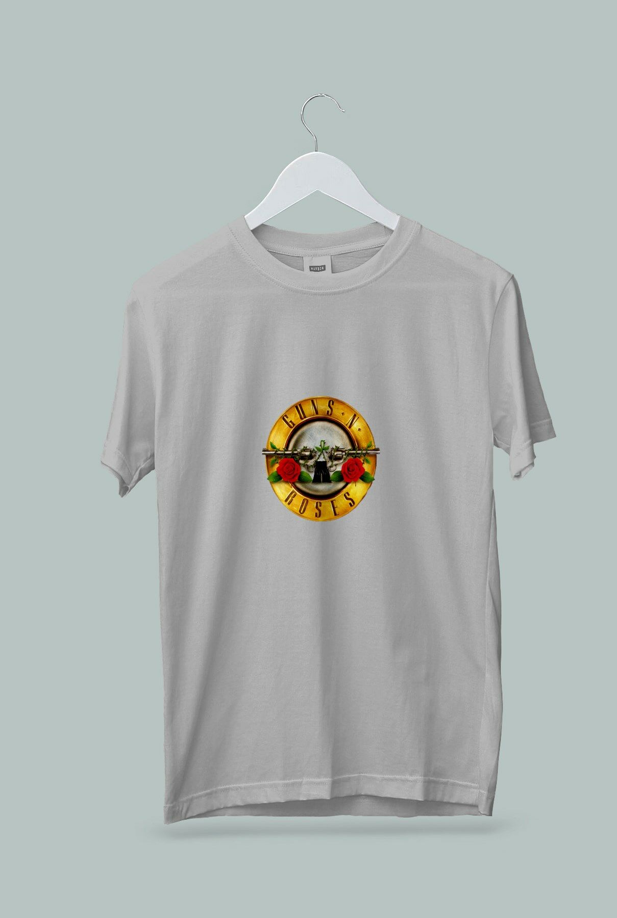 Kaliteli Penye Kadın Erkek Unisex Yetişkin Baskılı Beyaz Gri Siyah Tshirt Guns N Roses Gri