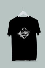 Maki Home Kaliteli Penye Kadın Erkek Unisex Yetişkin Baskılı Tshirt Adventure Doğa Macera Siyah
