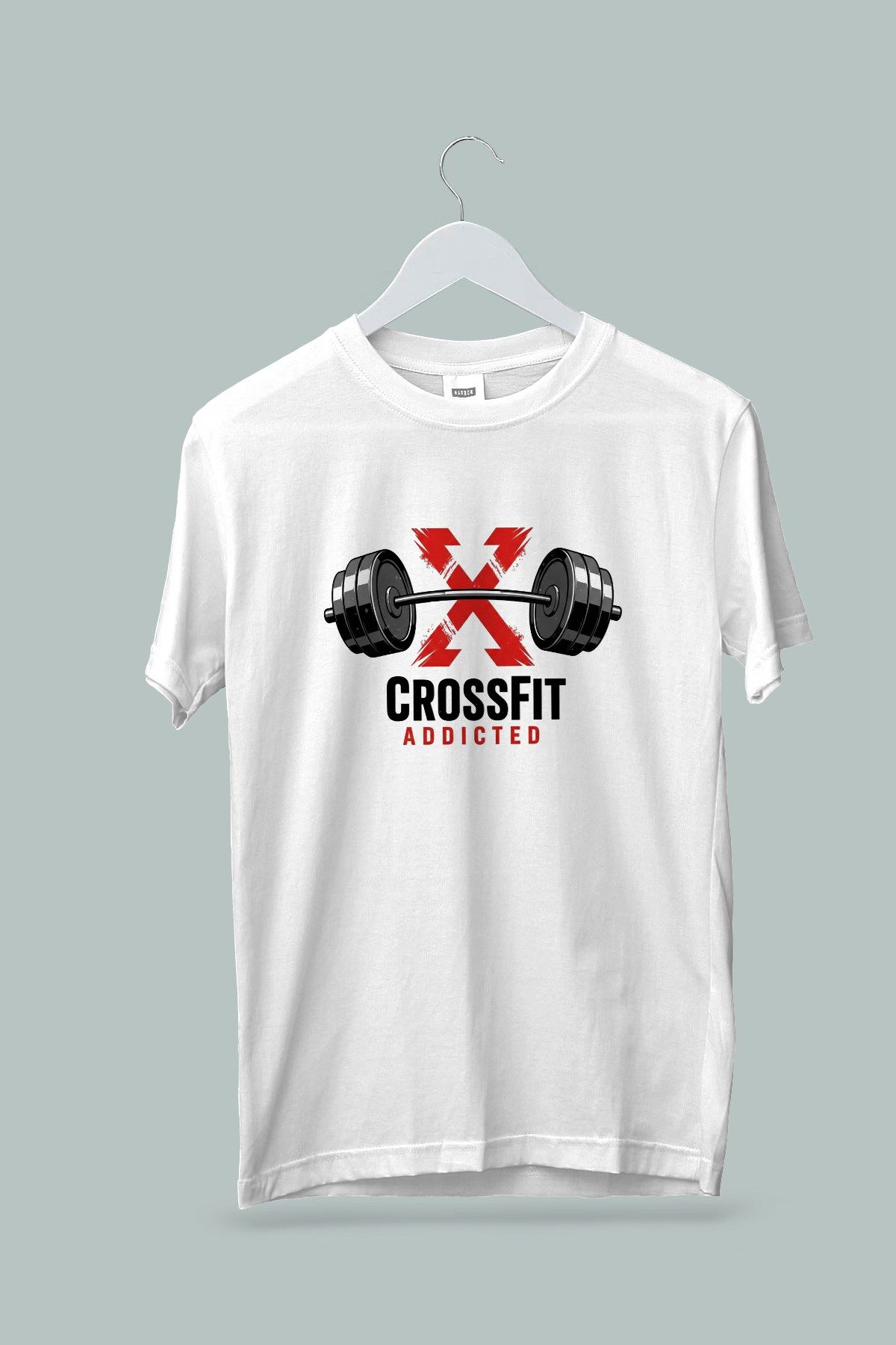 Maki Home Kadın Erkek Unisex Yetişkin Crossfit Addicted Baskılı Beyaz Tshirt