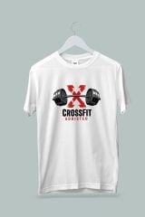 Maki Home Kadın Erkek Unisex Yetişkin Crossfit Addicted Baskılı Beyaz Tshirt