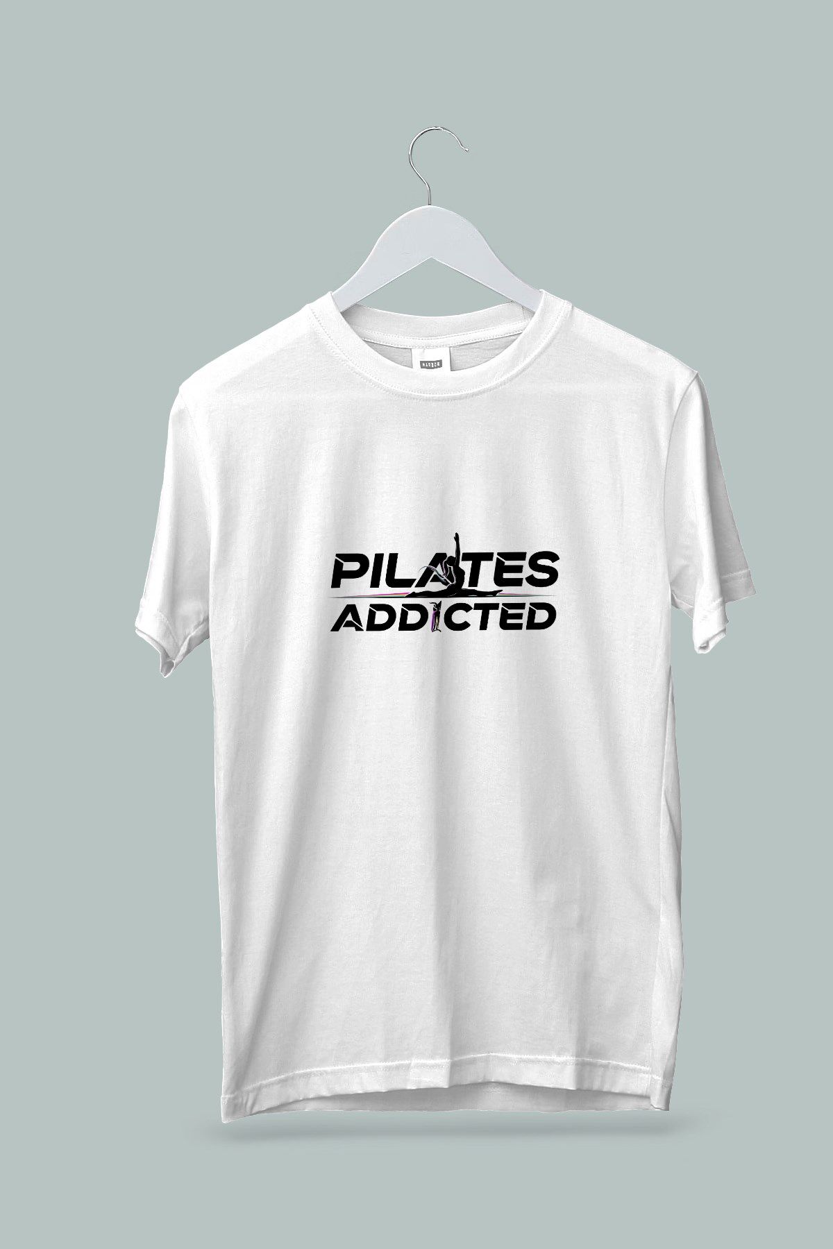 Maki Home Kadın Erkek Unisex Yetişkin Pilates Addicted Baskılı Beyaz Tshirt