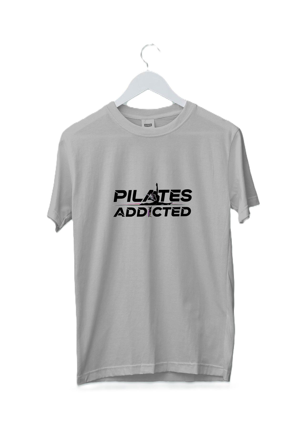 Maki Home Kadın Erkek Unisex Yetişkin Pilates Addicted Baskılı Gri Tshirt