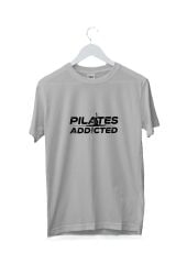 Maki Home Kadın Erkek Unisex Yetişkin Pilates Addicted Baskılı Gri Tshirt