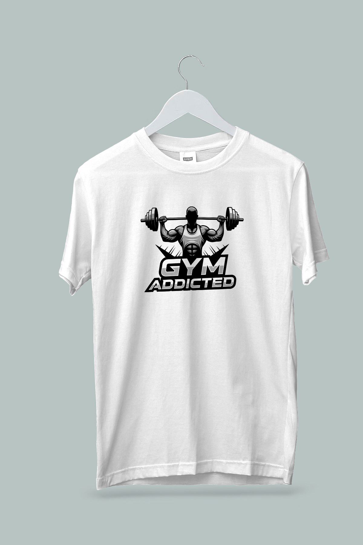 Maki Home Kadın Erkek Unisex Yetişkin Gym Fitness Addicted Baskılı Beyaz Tshirt