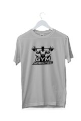 Maki Home Kadın Erkek Unisex Yetişkin Gym Fitness Addicted Baskılı Gri Tshirt
