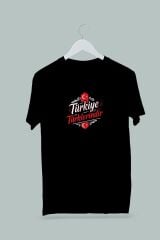 Maki Home Kadın Erkek Unisex Yetişkin Türkiye Türklerindir Baskılı Siyah Tshirt