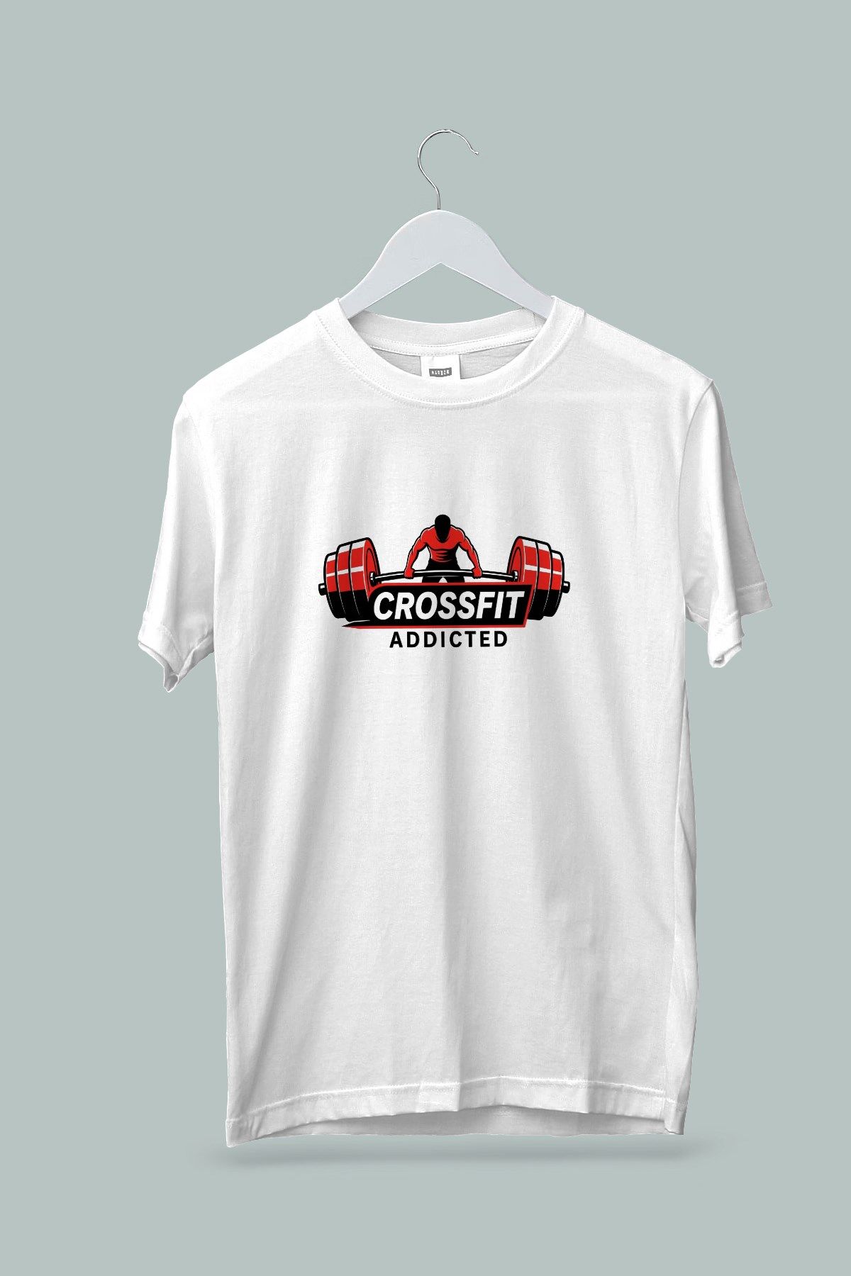 Maki Home Kadın Erkek Unisex Yetişkin Crossfit Addicted II Baskılı Beyaz Tshirt