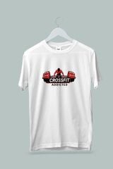Maki Home Kadın Erkek Unisex Yetişkin Crossfit Addicted II Baskılı Beyaz Tshirt