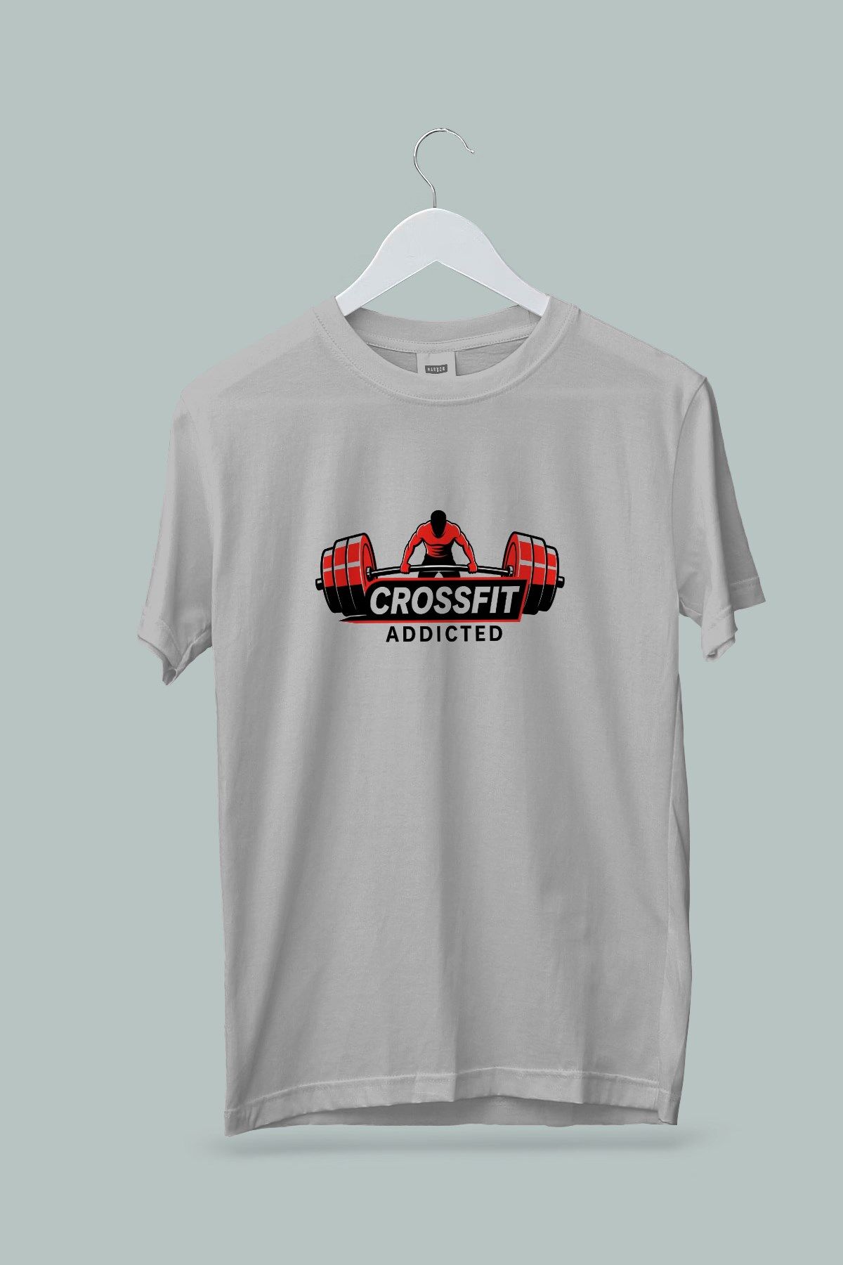 Maki Home Kadın Erkek Unisex Yetişkin Crossfit Addicted II Baskılı Gri Tshirt
