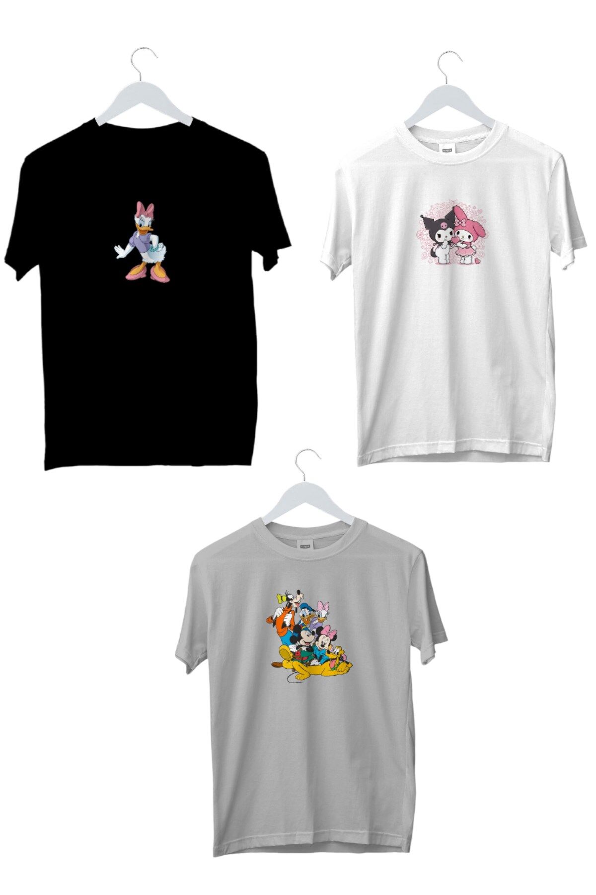 Üçlü Kaliteli Penye Kız Çocuk Baskılı Beyaz Siyah Gri Tshirt 5 6 7 8 9 10 11 12 13 14 yaş
