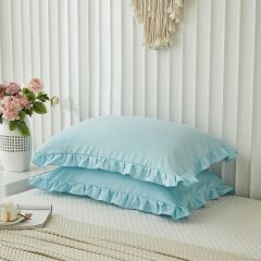 Maki Home Yüzde Yüz Pamuklu Açık Mavi Fırfırlı İki Adet 50x70 Yastık Kılıfı Seti