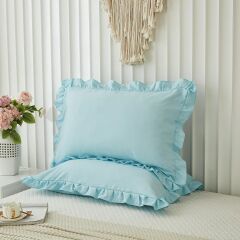 Maki Home Yüzde Yüz Pamuklu Açık Mavi Fırfırlı İki Adet 50x70 Yastık Kılıfı Seti