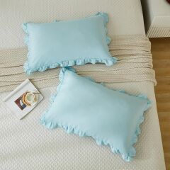 Maki Home Yüzde Yüz Pamuklu Açık Mavi Fırfırlı İki Adet 50x70 Yastık Kılıfı Seti