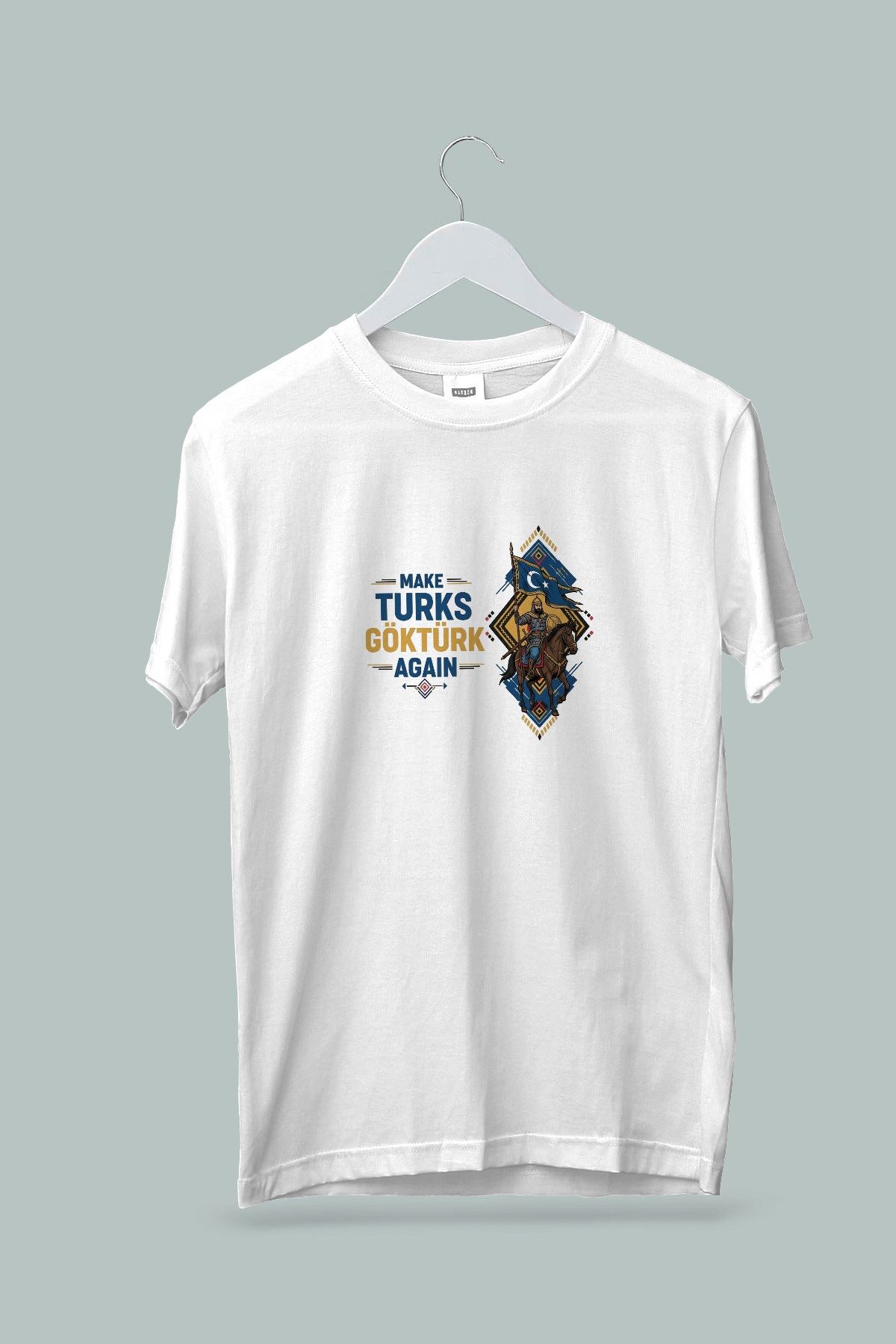 Maki Home Kadın Erkek Unisex Yetişkin Make Turks Gokturk Again II Baskılı Beyaz Tshirt