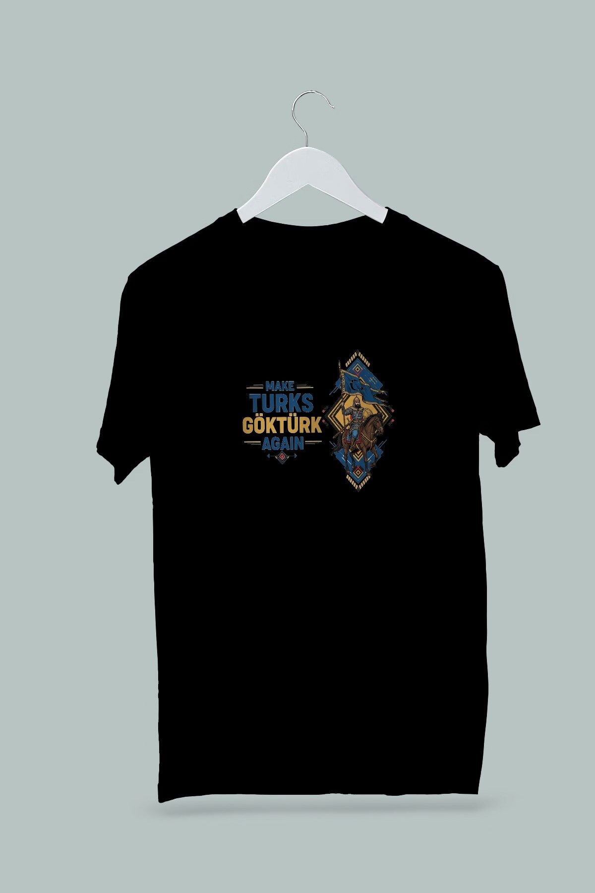 Maki Home Kadın Erkek Unisex Yetişkin Make Turks Gokturk Again II Baskılı Siyah Tshirt